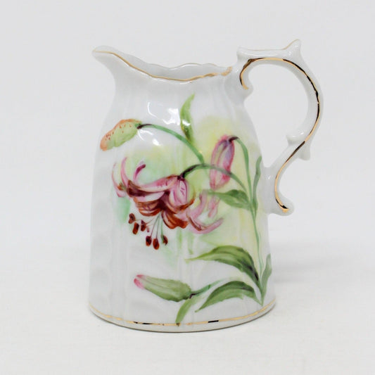 Creamer, Acme China Pink Lily Hand Painted, Embossed Porcelain, Japan Vintage