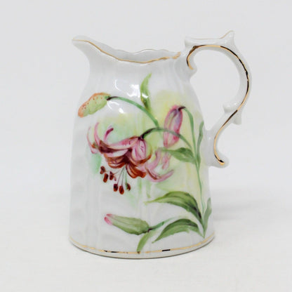 Creamer, Acme China Pink Lily Hand Painted, Embossed Porcelain, Japan Vintage