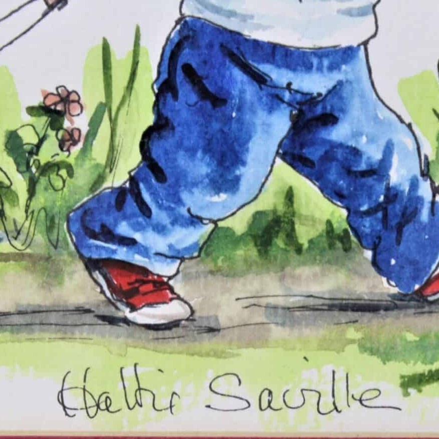Painting Original Watercolor, Hattie Saville, Red Wagon for Somebody Special Signed, Framed