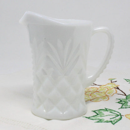 Creamer / Milk Pitcher, Anchor Hocking, Prescut Pineapple, Milk Glass, Vintage
