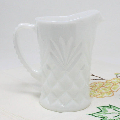 Creamer / Milk Pitcher, Anchor Hocking, Prescut Pineapple, Milk Glass, Vintage