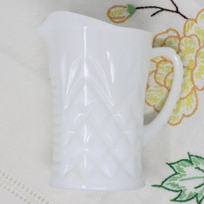 Creamer / Milk Pitcher, Anchor Hocking, Prescut Pineapple, Milk Glass, Vintage