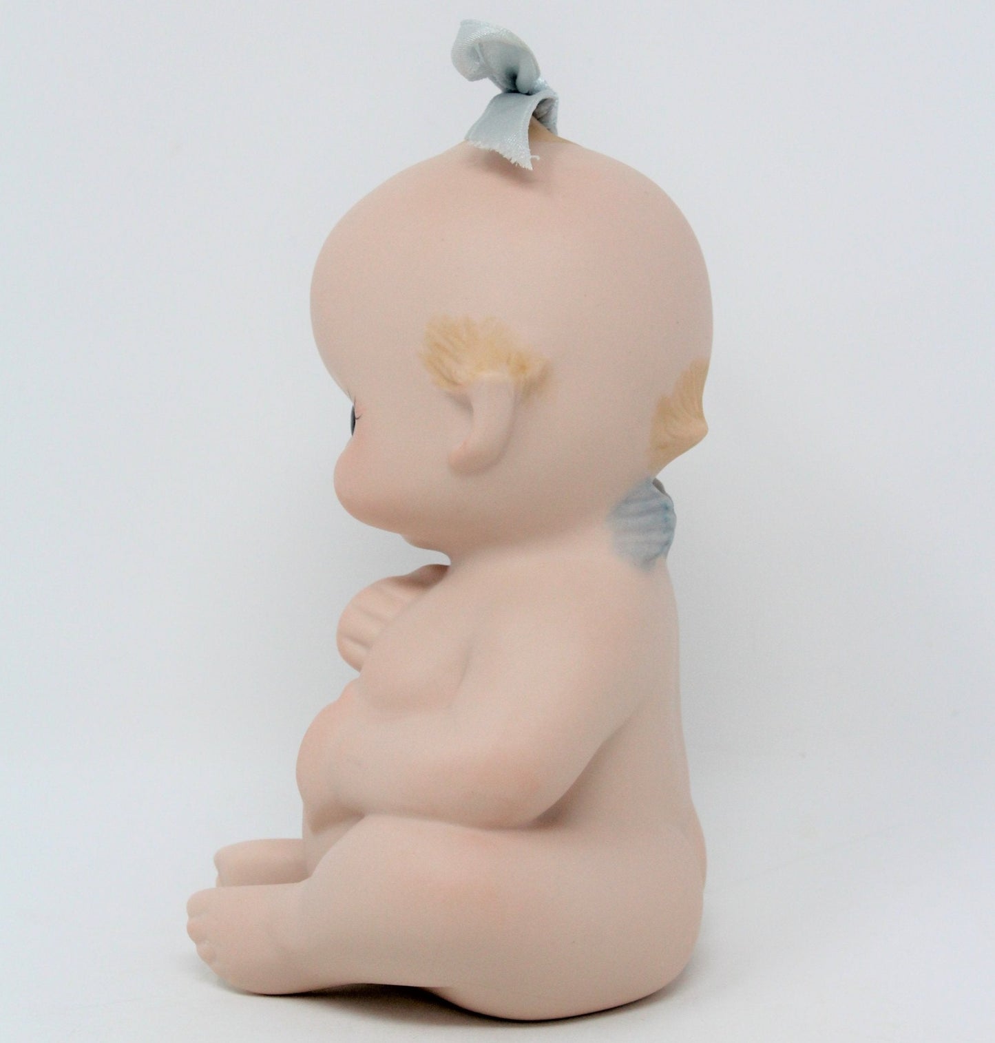 Figurine, Kewpie Baby, Vintage Bisque Porcelain, Blue Wings & Hair Ribbon