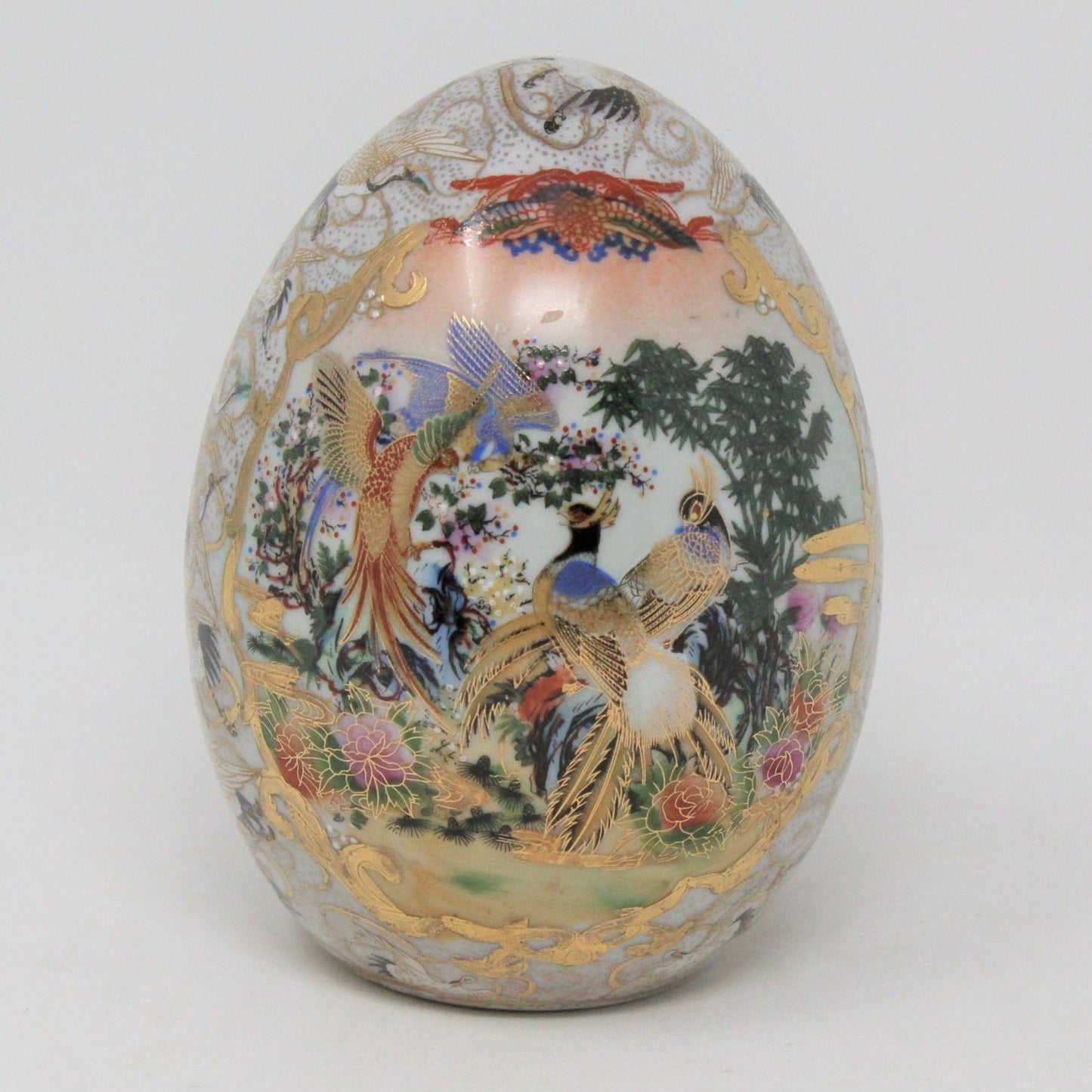 Egg, Satsuma Hand Painted Oriental Birds Moriage, Vintage