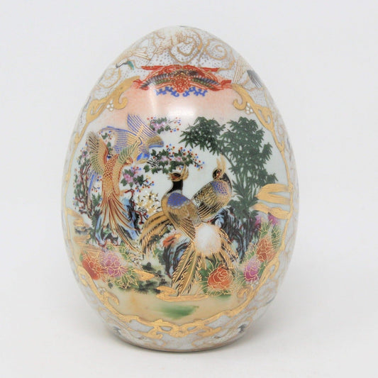 Egg, Satsuma Hand Painted Oriental Birds Moriage, Vintage