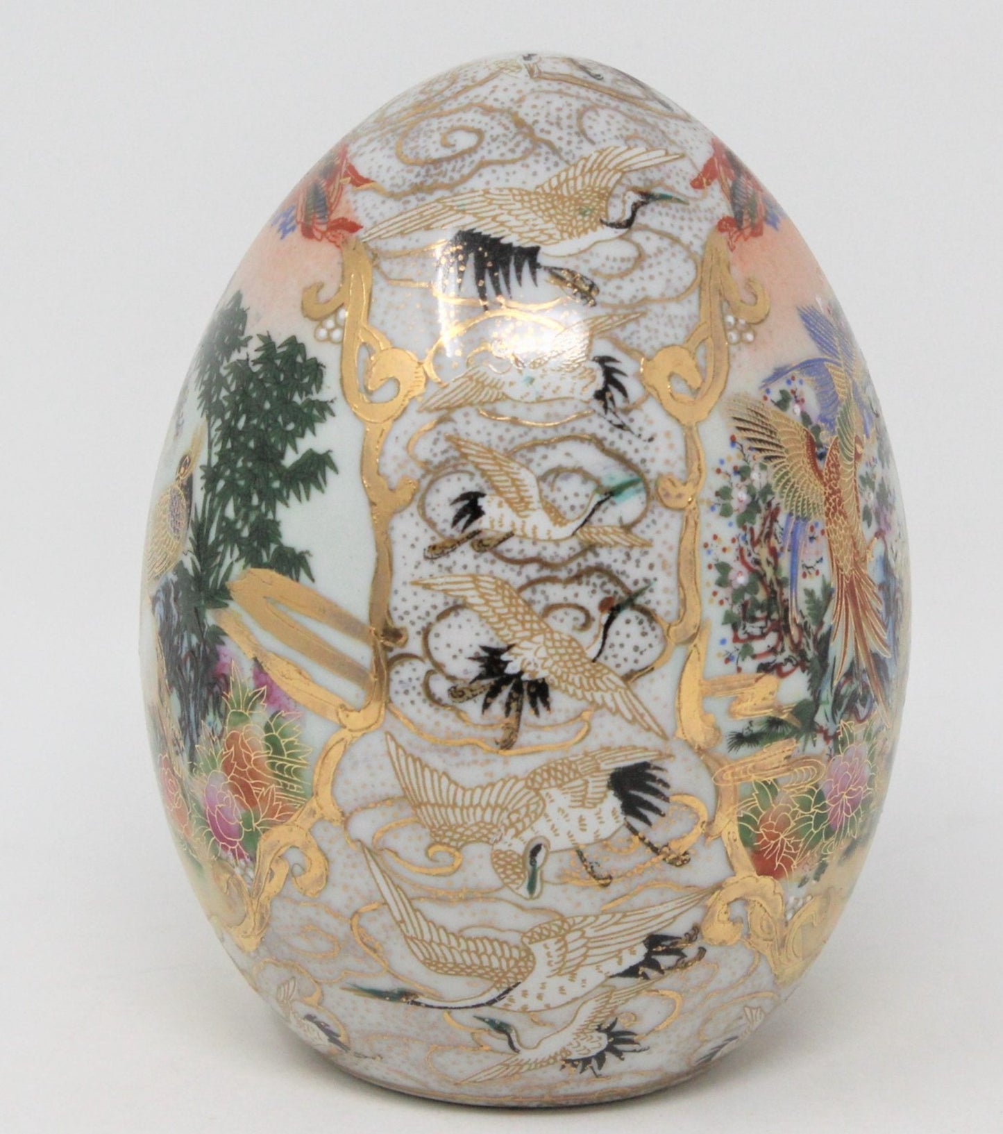 Egg, Satsuma Hand Painted Oriental Birds Moriage, Vintage