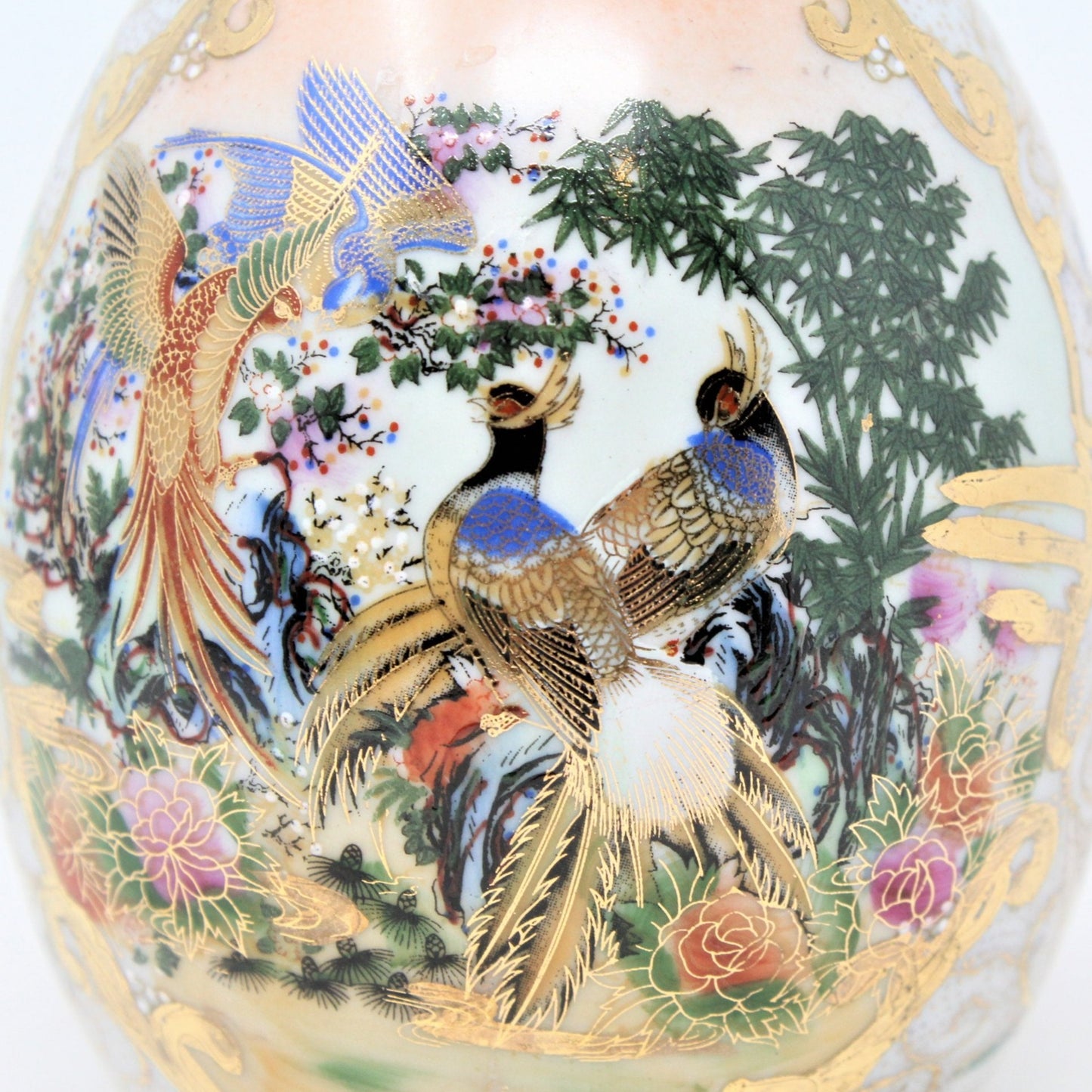 Egg, Satsuma Hand Painted Oriental Birds Moriage, Vintage