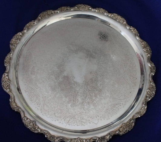 Very large Vintage Poole Silverplate Tray, Lancaster Rose, 19 inches