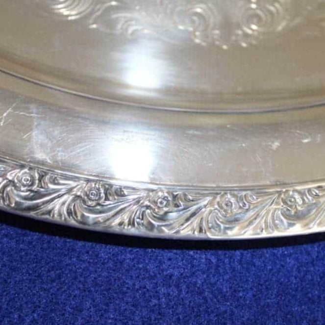 Tray, Wm Rogers, Silverplate, Floral 772, Ornate Etched, 15" Round, Vintage
