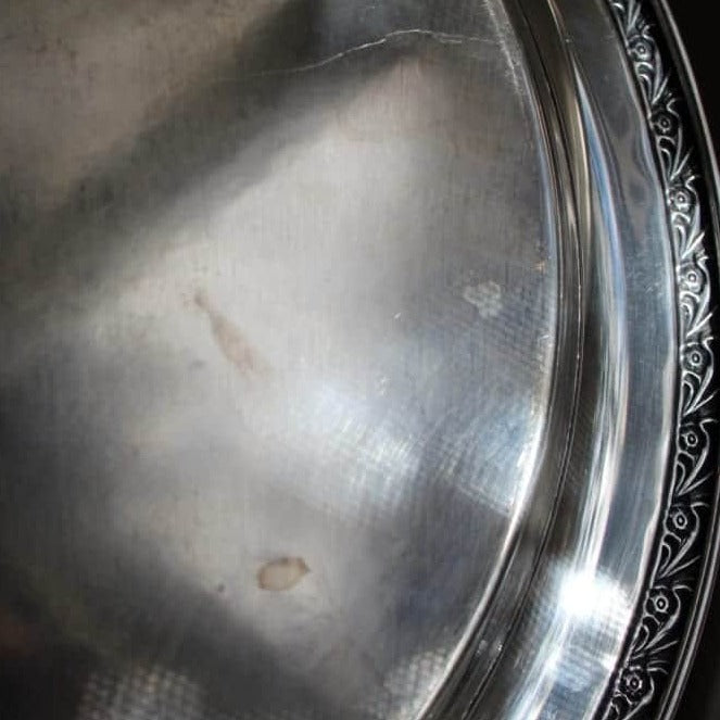 Tray, Wm Rogers, Silverplate, Floral 772, Ornate Etched, 15" Round, Vintage