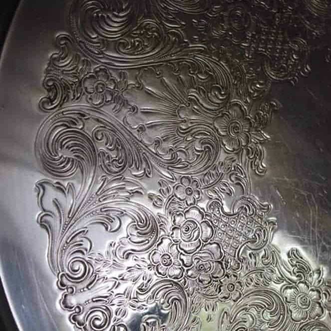 Tray, Wm Rogers, Silverplate, Spring Flower 172, Reticulated & Etched, 15" Round, Vintage