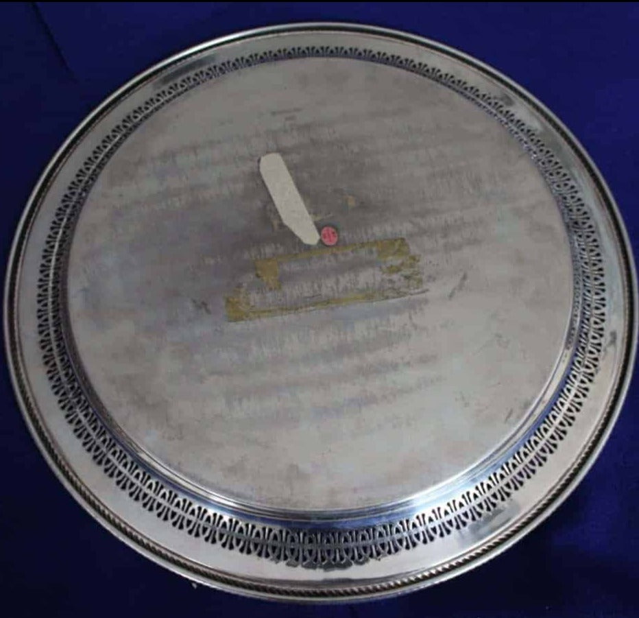 Tray, Wm Rogers, Silverplate, Spring Flower 172, Reticulated & Etched, 15" Round, Vintage