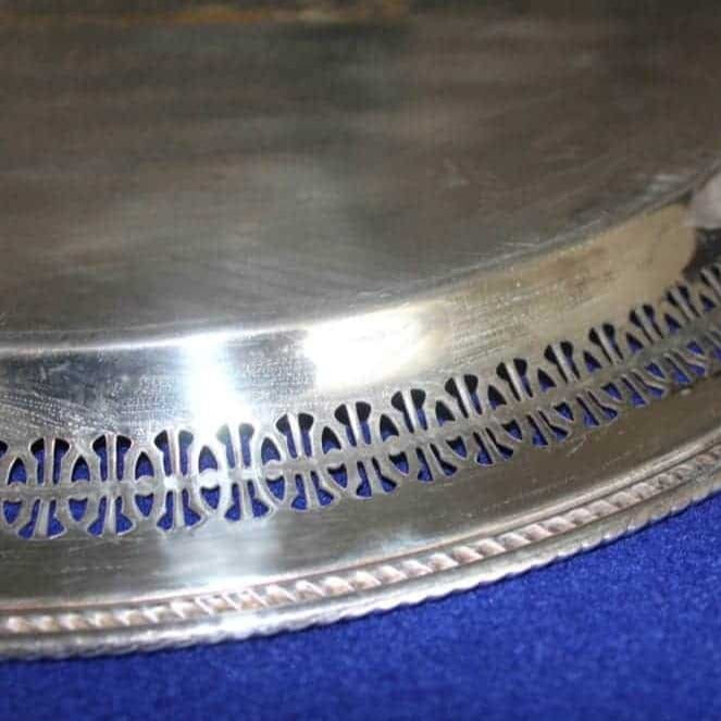 Tray, Wm Rogers, Silverplate, Spring Flower 172, Reticulated & Etched, 15" Round, Vintage