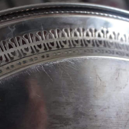 Tray, Wm Rogers, Silverplate, Spring Flower 172, Reticulated & Etched, 15" Round, Vintage