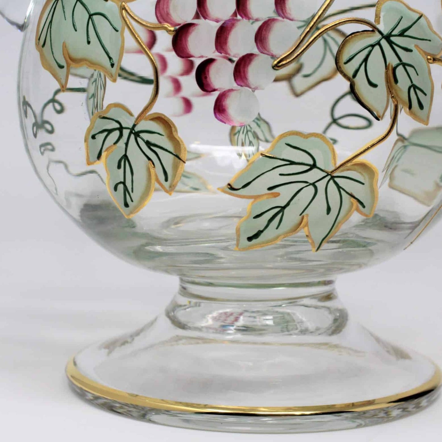 Pitcher, Crystal, Hand Painted Grapes, Footed, Romania, SOLD