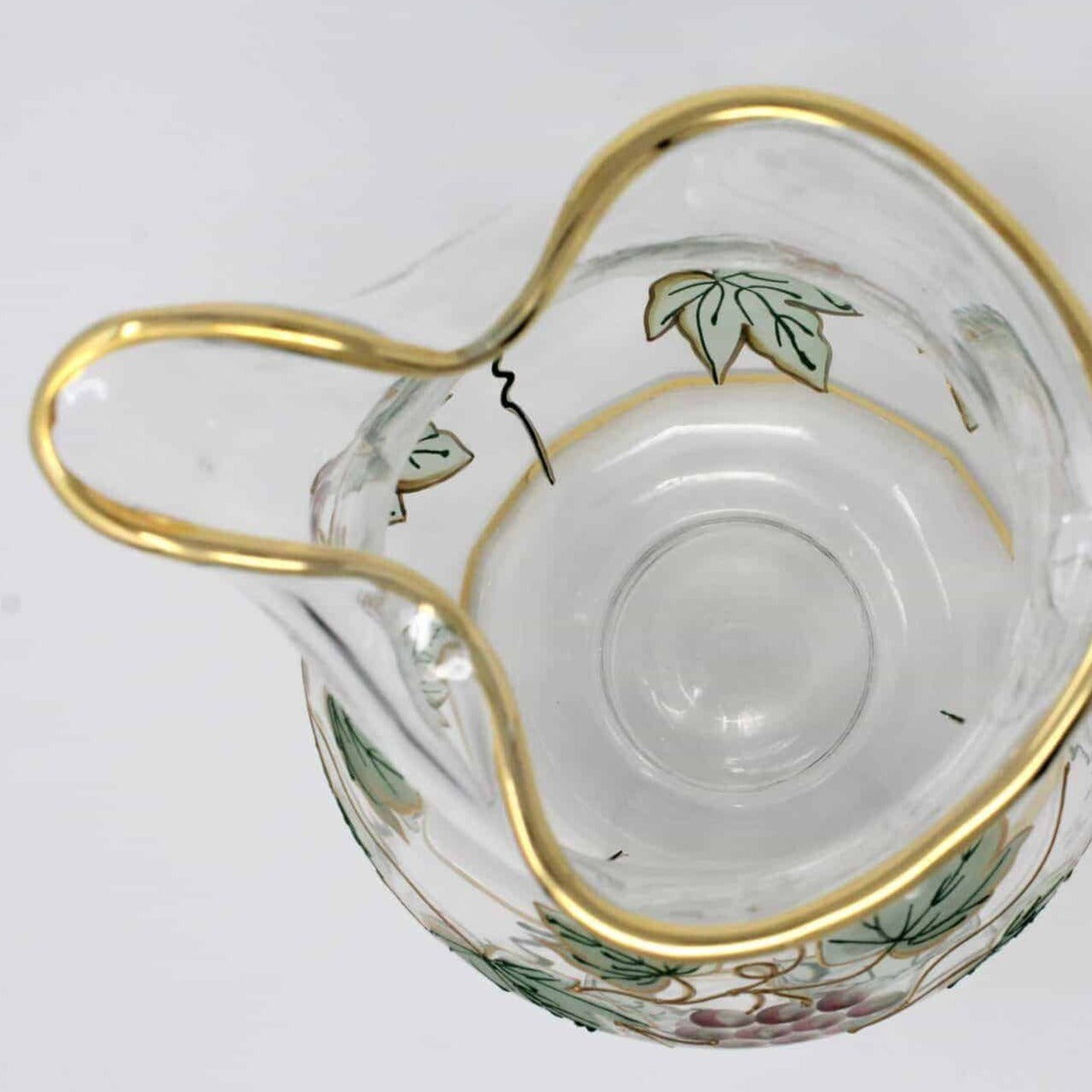 Pitcher, Crystal, Hand Painted Grapes, Footed, Romania, SOLD