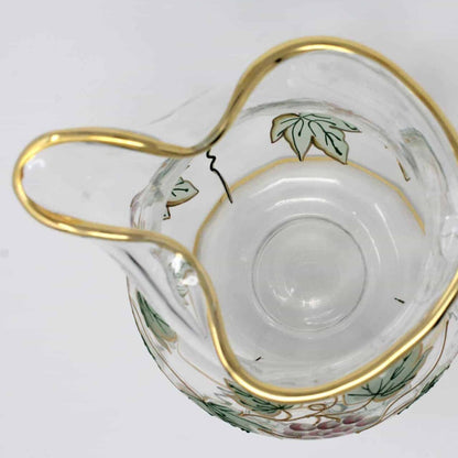 Pitcher, Crystal, Hand Painted Grapes, Footed, Romania, SOLD
