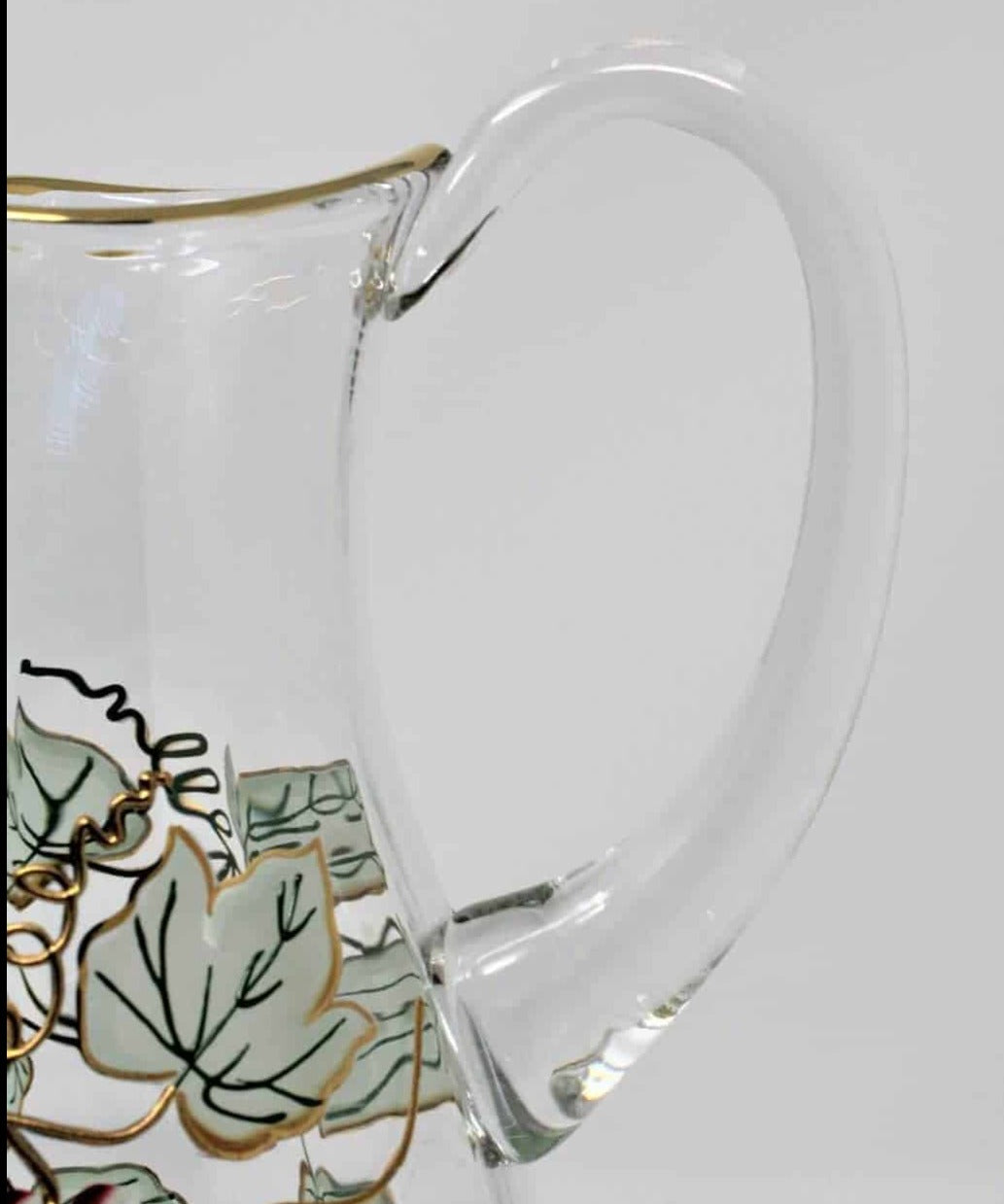 Pitcher, Crystal, Hand Painted Grapes, Footed, Romania, SOLD