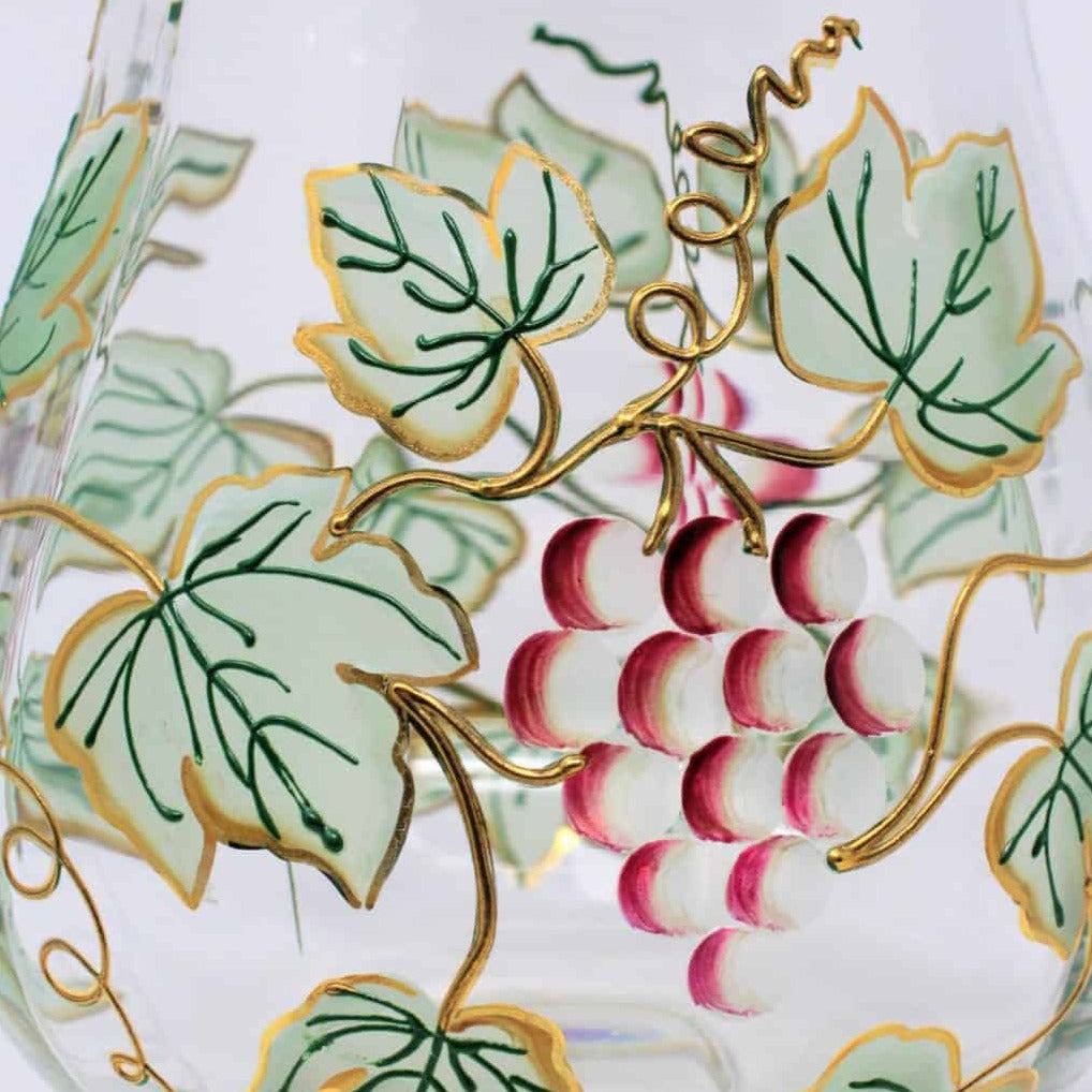 Pitcher, Crystal, Hand Painted Grapes, Footed, Romania, SOLD