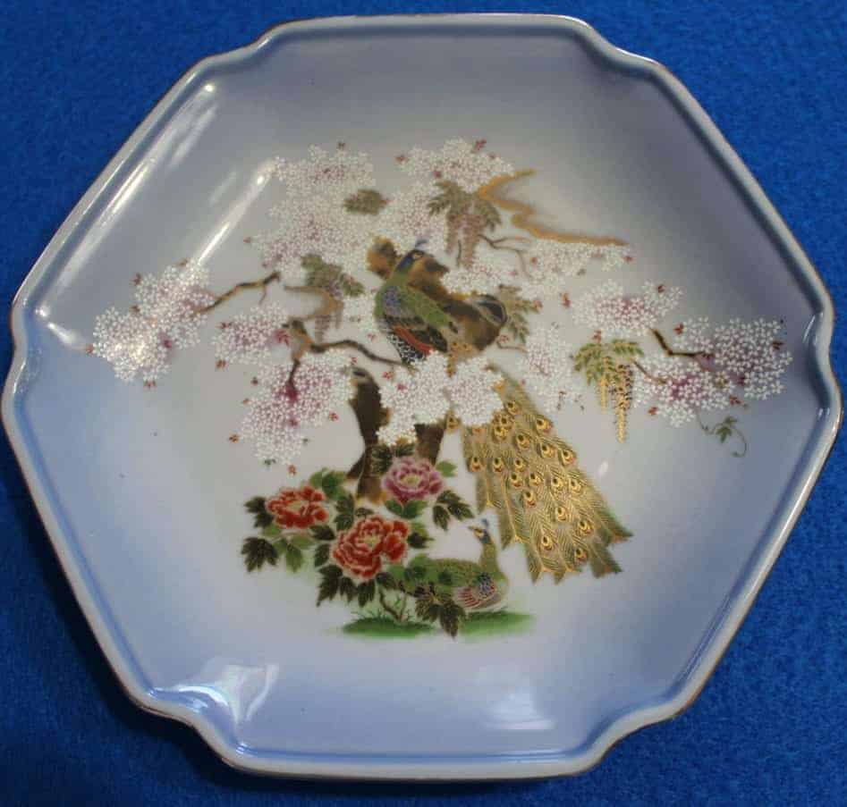 Decorative Plate, Peacocks with Moriage, Vintage Japan