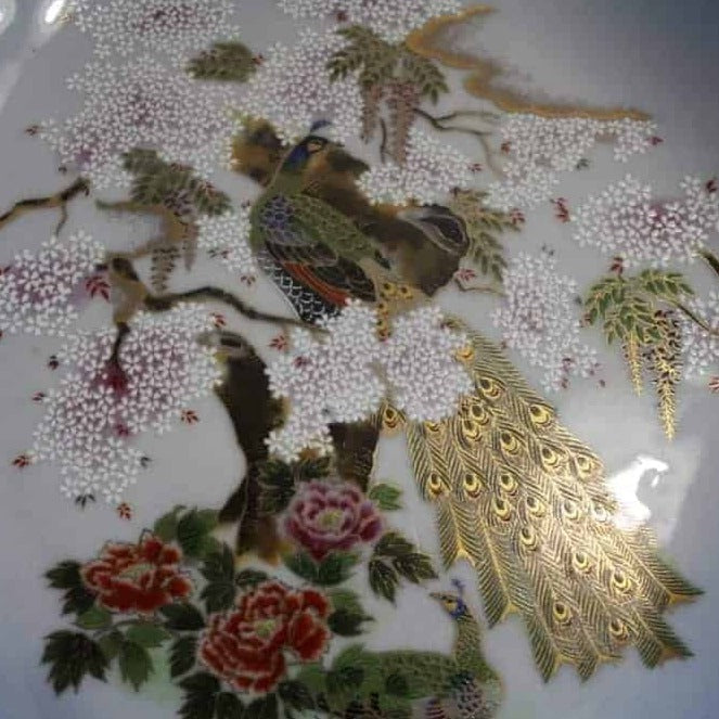 Decorative Plate, Peacocks with Moriage, Vintage Japan