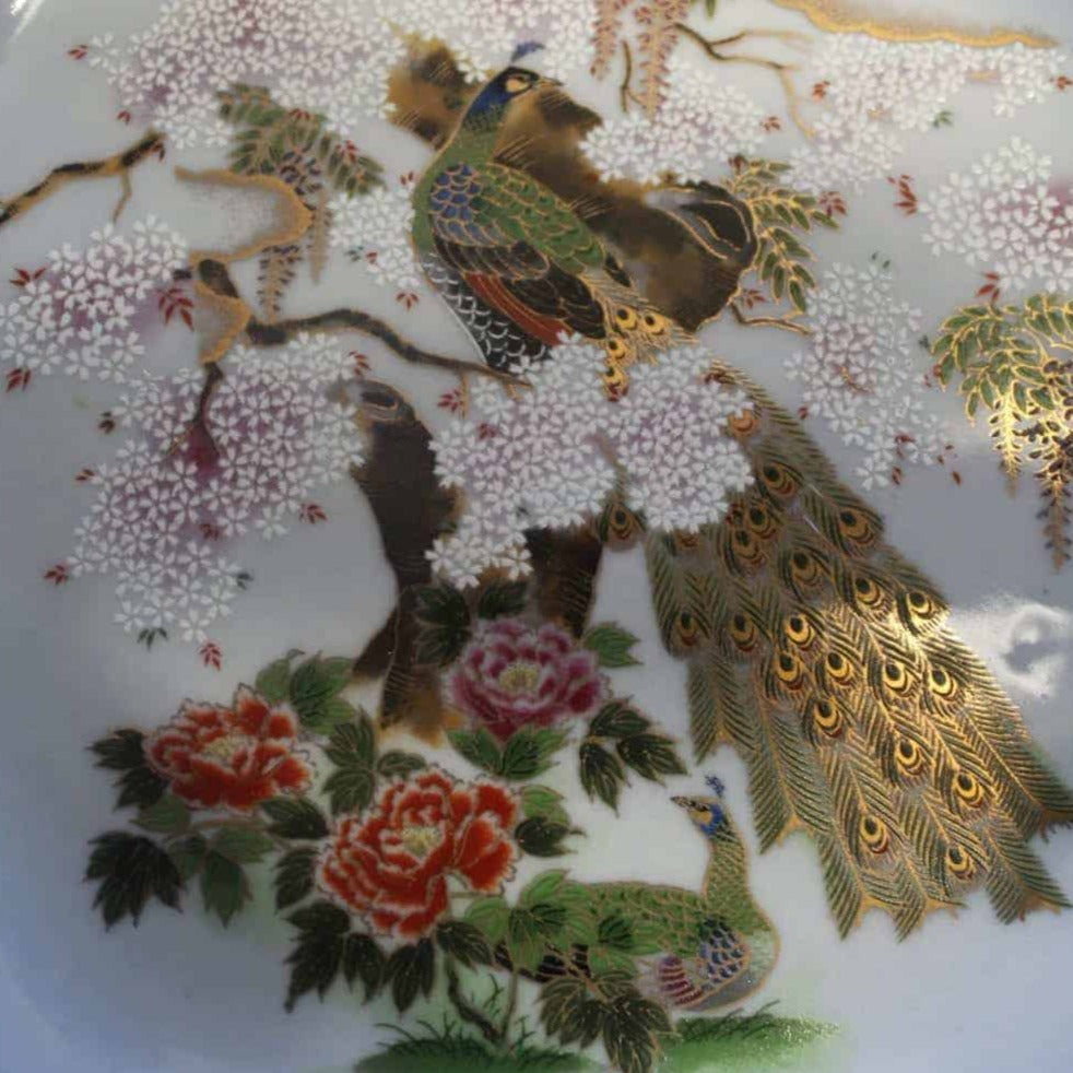 Decorative Plate, Peacocks with Moriage, Vintage Japan