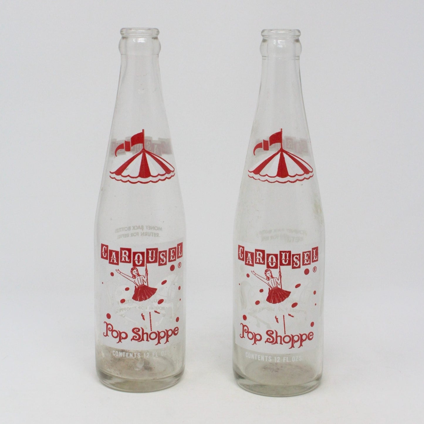 Soda Bottle, Carousel Pop Shoppe, ACL 12oz, Warren, Ohio / Canada, Vintage
