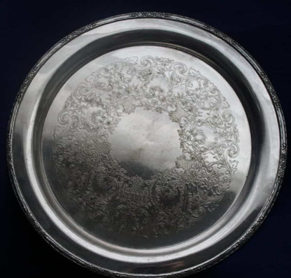 Tray, International Silver, Silverplate, Camille Pattern, Etched, Large Serving Platter, 15", Vintage