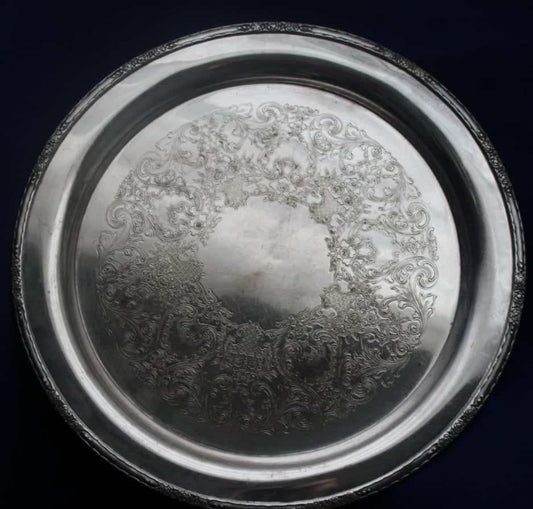 Tray, International Silver, Silverplate, Camille Pattern, Etched, Large Serving Platter, 15", Vintage