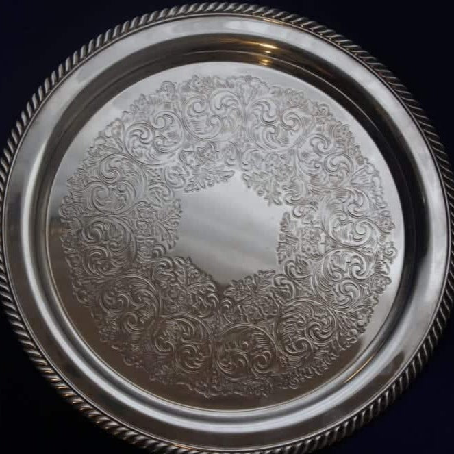 Tray, Wm A. Rogers, Oneida Silverplate, Rope Edge 12", Vintage