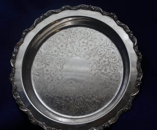 Server, Poole, Old English, Silverplate Footed Serving Plate, 12", Vintage