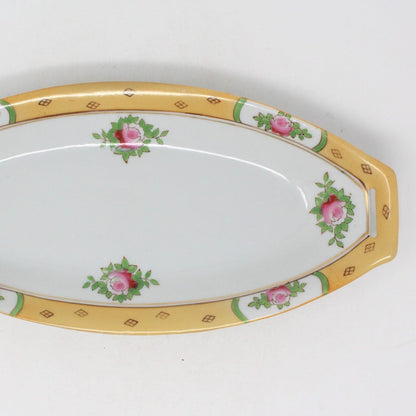 Celery Dish, Nippon, Hand Painted, Pink Roses Yellow Border, Vintage