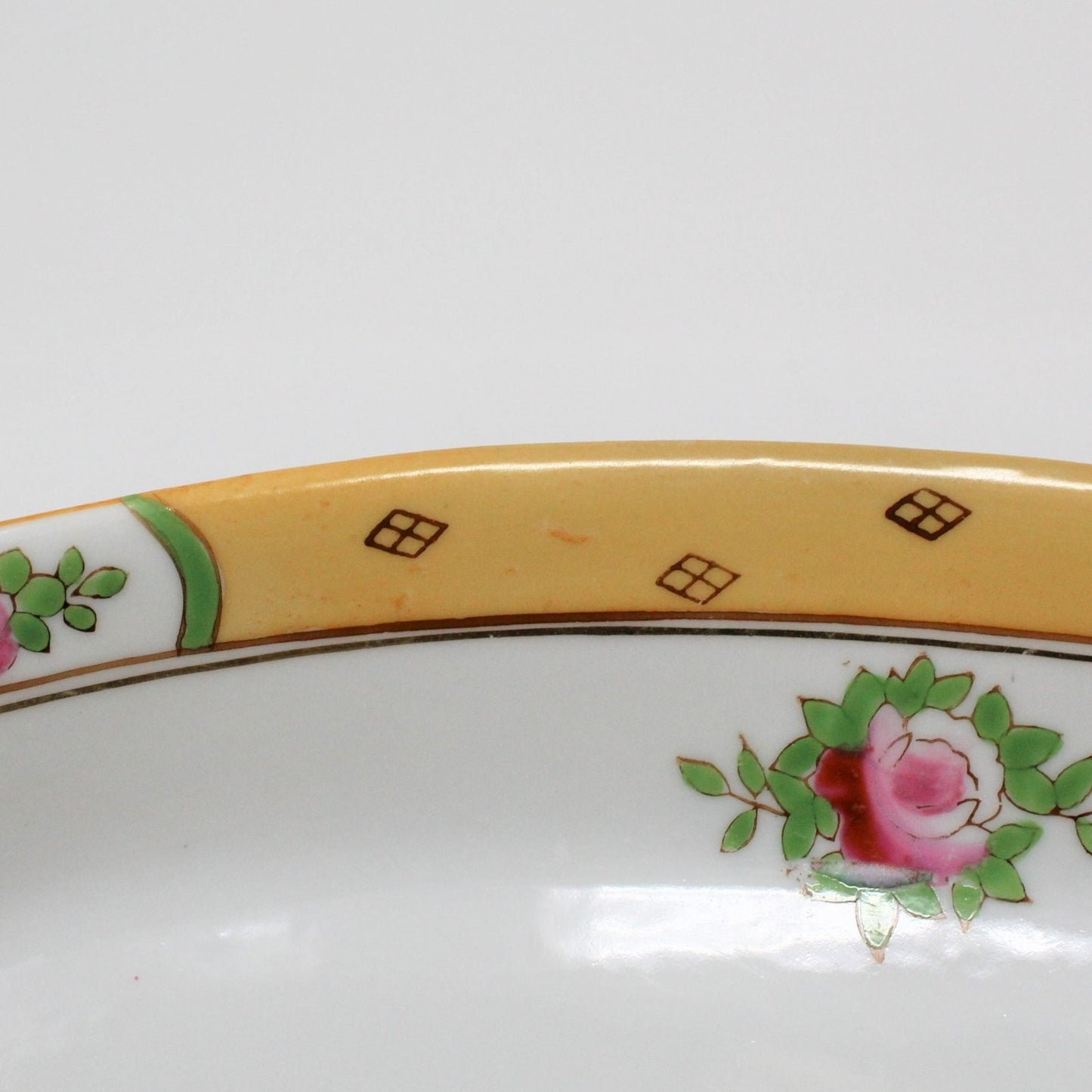 Celery Dish, Nippon, Hand Painted, Pink Roses Yellow Border, Vintage