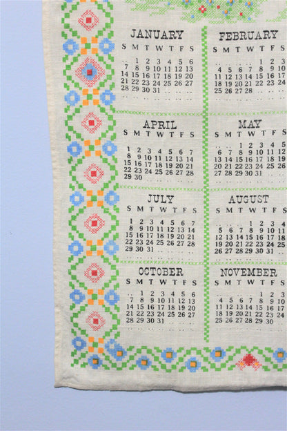 Calendar Tea Towel, 1973, God Bless Our Home, Vintage Linen, SOLD