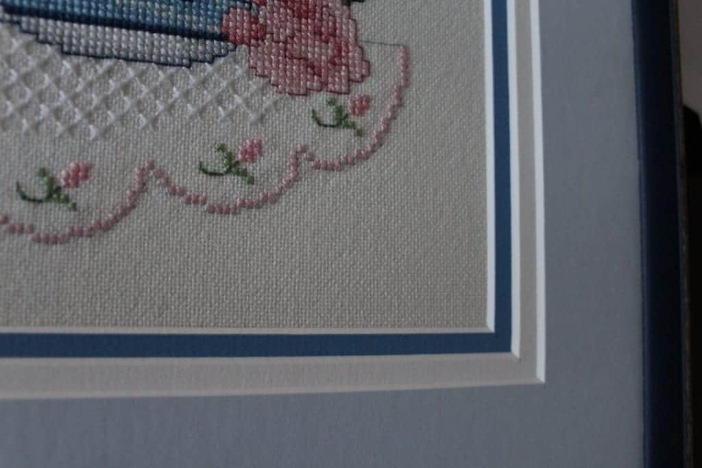 Needlework, Completed Cross-Stitch, Tea Time, Framed, Vintage