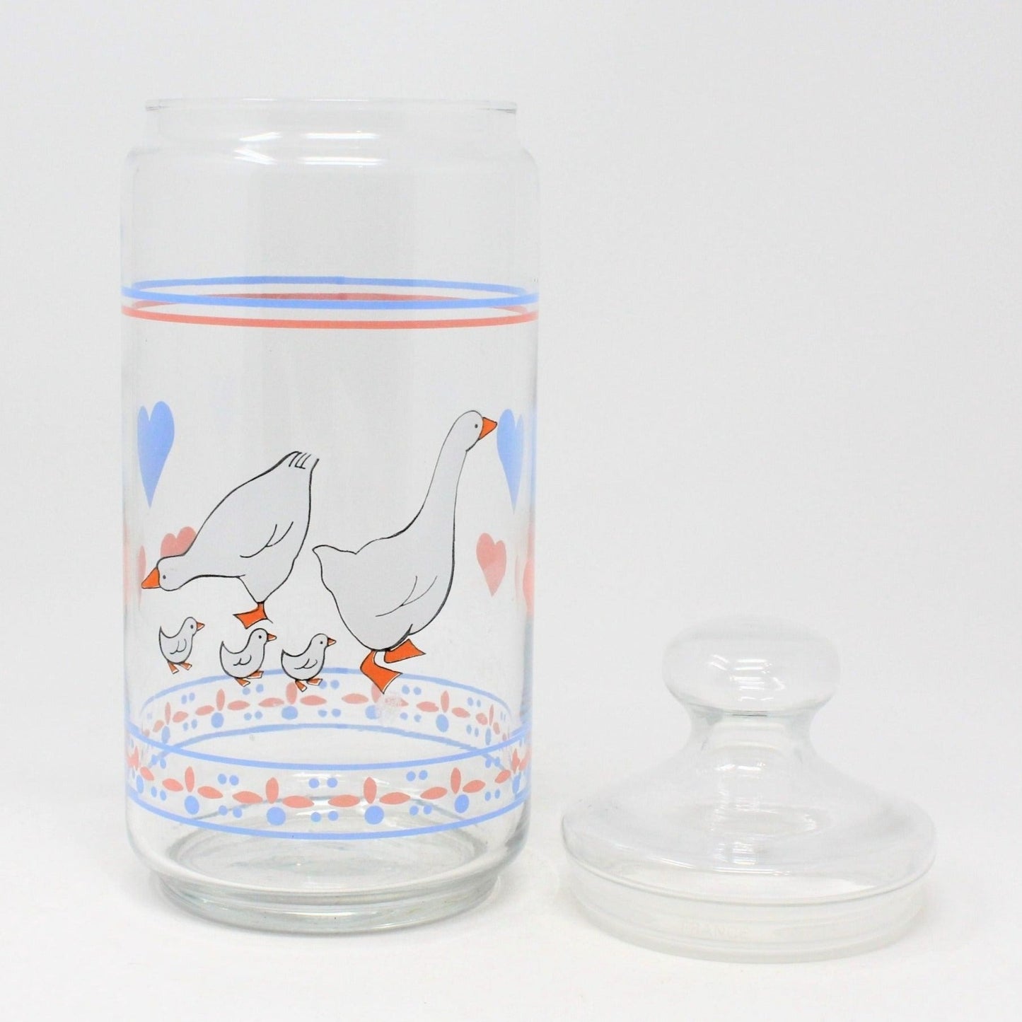 Storage Canister, Luminarc, Apothecary Jar, Hearts & Geese, France, Vintage