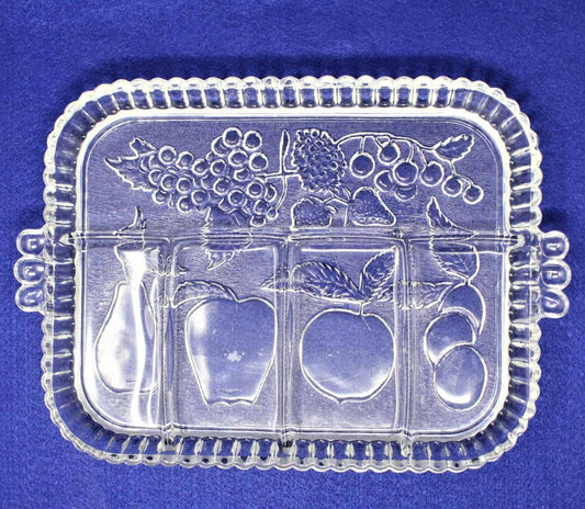 Divided Serving Tray, Indiana Glass, Fruits Clear, Vintage