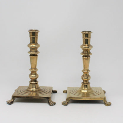 Candle Holders, Brass, Lion Claw Feet, Set of 2, Vintage Hong Kong