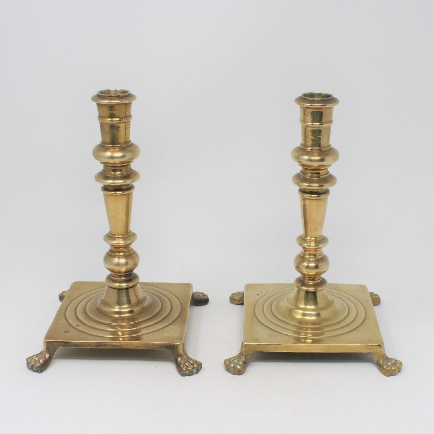 Candle Holders, Brass, Lion Claw Feet, Set of 2, Vintage Hong Kong