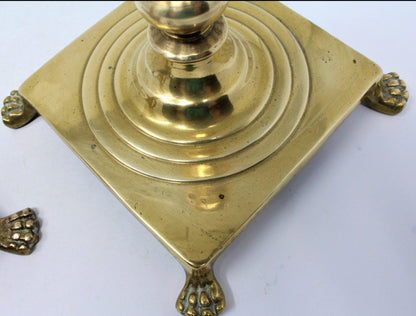 Candle Holders, Brass, Lion Claw Feet, Set of 2, Vintage Hong Kong