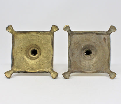 Candle Holders, Brass, Lion Claw Feet, Set of 2, Vintage Hong Kong