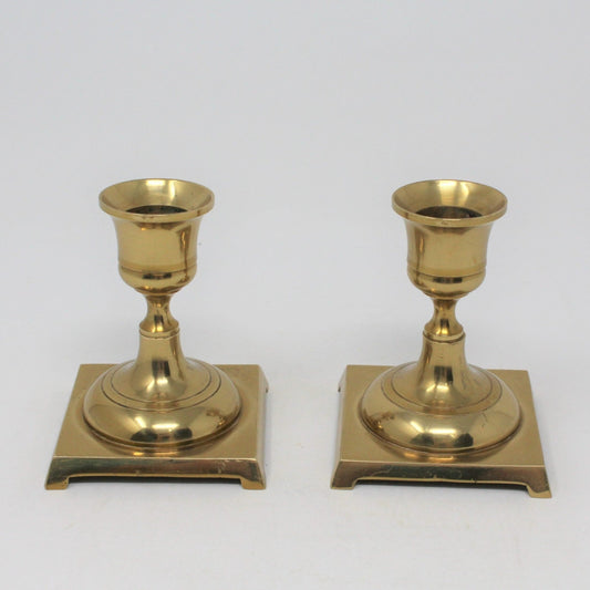 Candle Holders, Brass, Square Base, Set of 2, Japan, Vintage