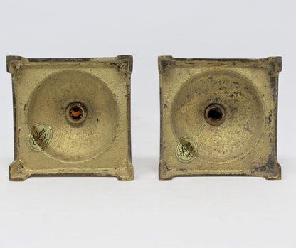 Candle Holders, Brass, Andrea by Sadek, Square Base, Set of 2, Vintage