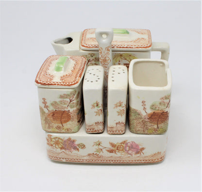 Condiment Set, Brown & Richie, Oriental Gardens, Brown Transferware, 9 Pcs, Vintage, SOLD