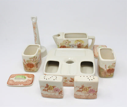 Condiment Set, Brown & Richie, Oriental Gardens, Brown Transferware, 9 Pcs, Vintage, SOLD