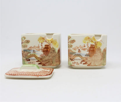 Condiment Set, Brown & Richie, Oriental Gardens, Brown Transferware, 9 Pcs, Vintage, SOLD