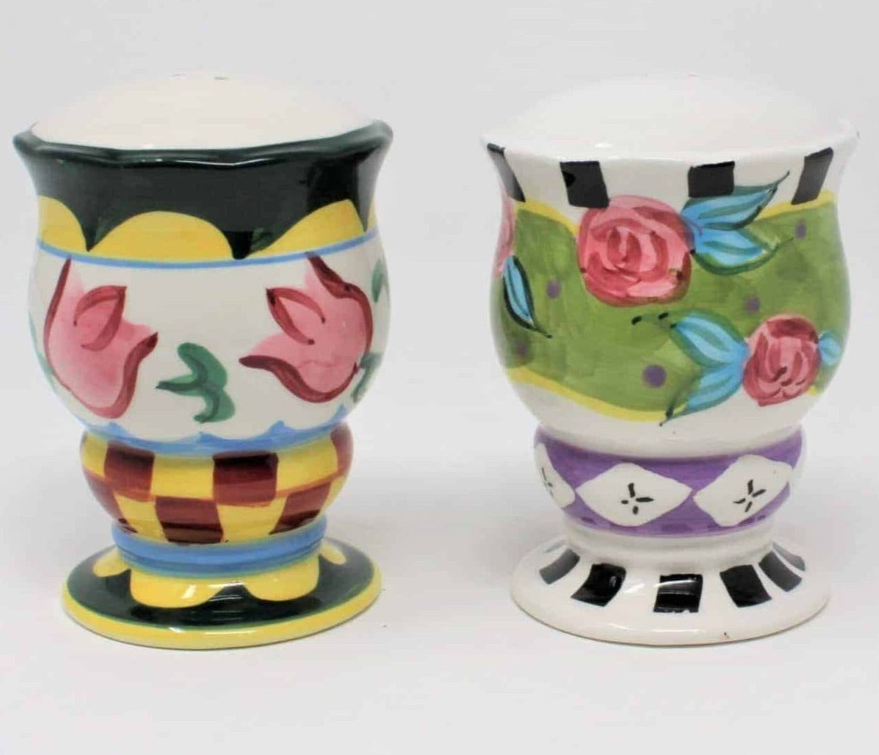 Salt and Pepper Shakers, Whimsical Floral Mad-Hatter, Ceramic
