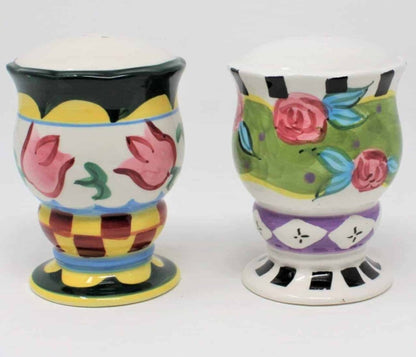 Salt and Pepper Shakers, Whimsical Floral Mad-Hatter, Ceramic