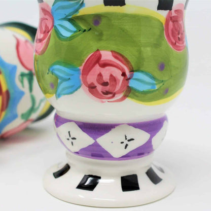Salt and Pepper Shakers, Whimsical Floral Mad-Hatter, Ceramic