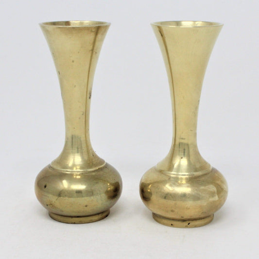 Bud Vases, Brass Fluted, Set of 2, Vintage